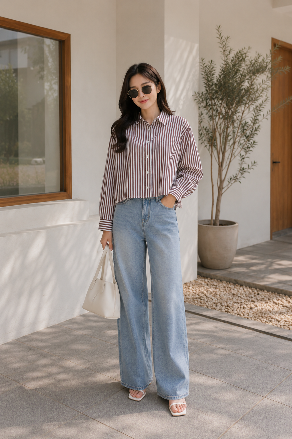 ZYNA Monroe Cropped Stripe Shirt