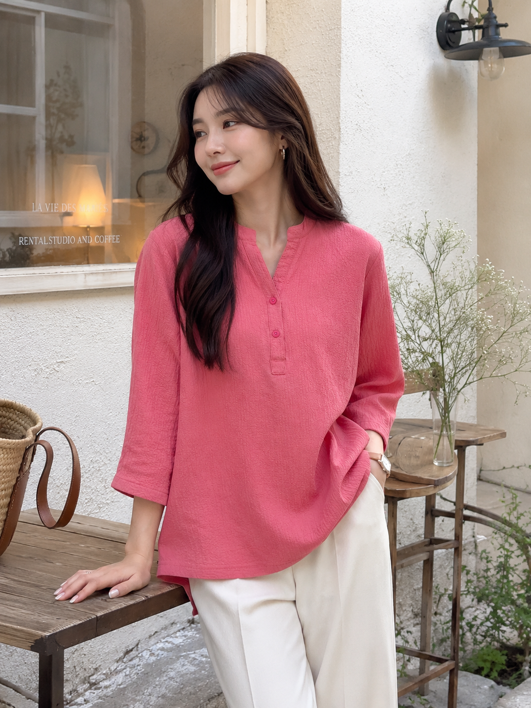Women's Lightweight Pink Oversized Blouse