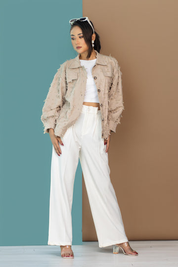 Beige Embroidered Cotton Shirt