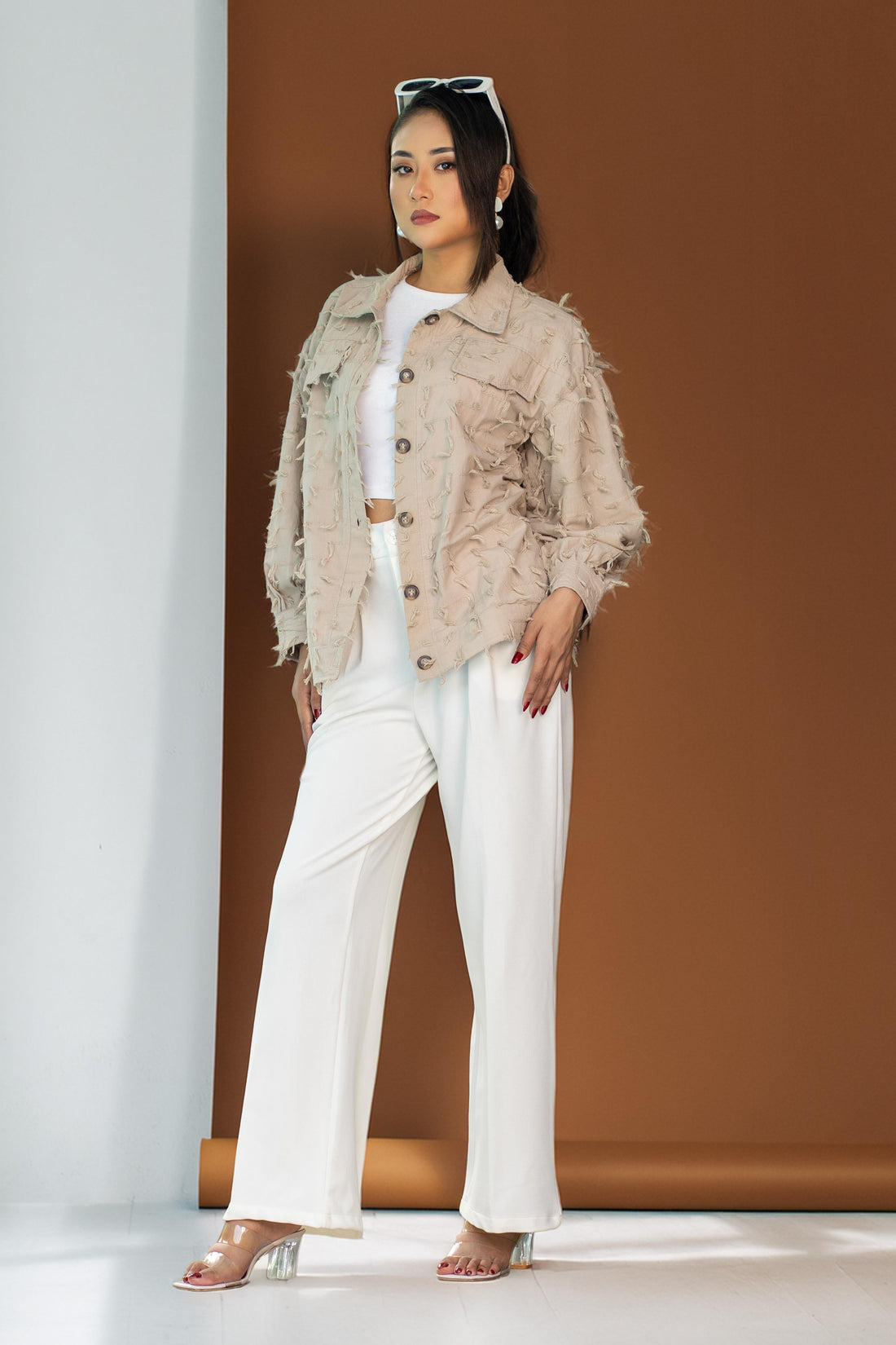 Beige Embroidered Cotton Shirt