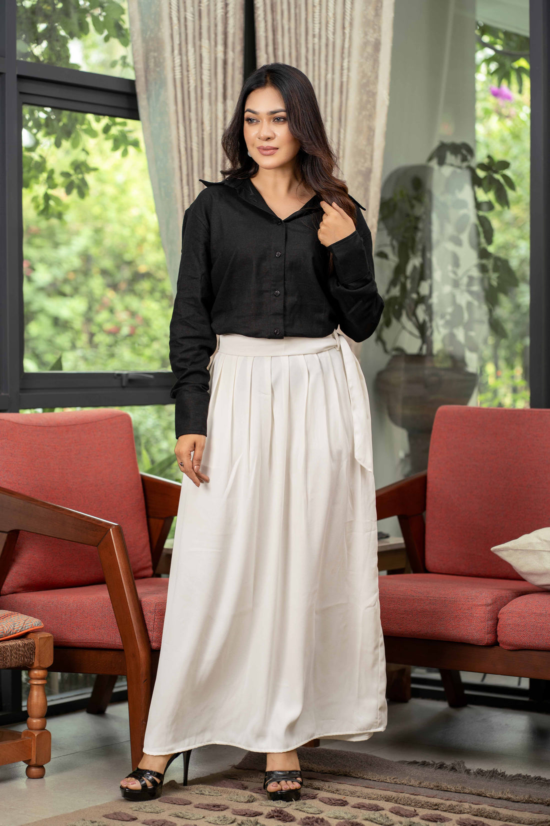 Classic Black & White Skirt Shirt Set