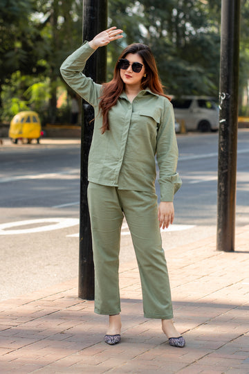 Olive Green Cotton Co-Ord Set for Women