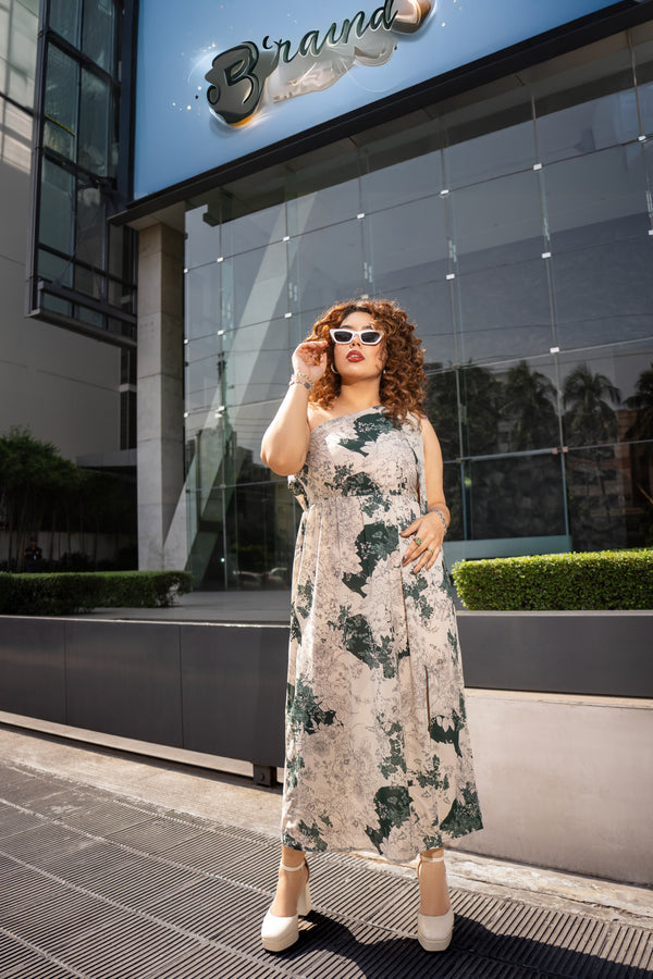 SAPHELLA One Shoulder Floral Chiffon Dress