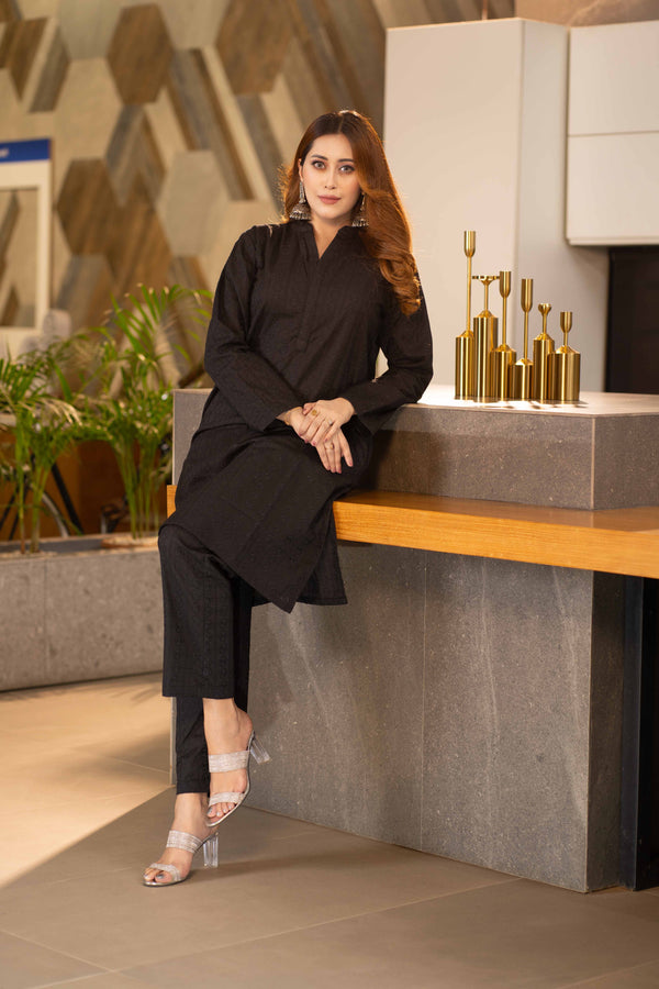 Black Embroidered 2-Piece Set