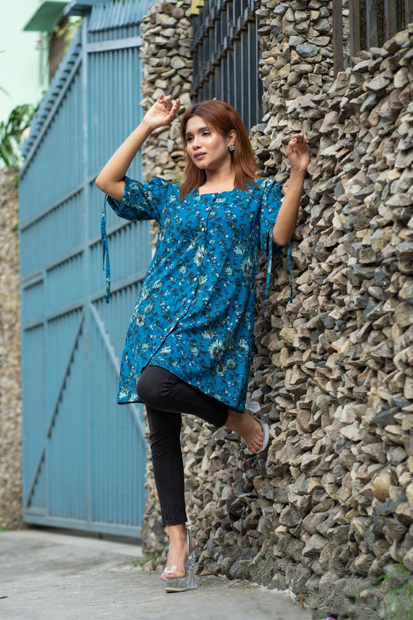 Floral Longline Button-Down Tunic