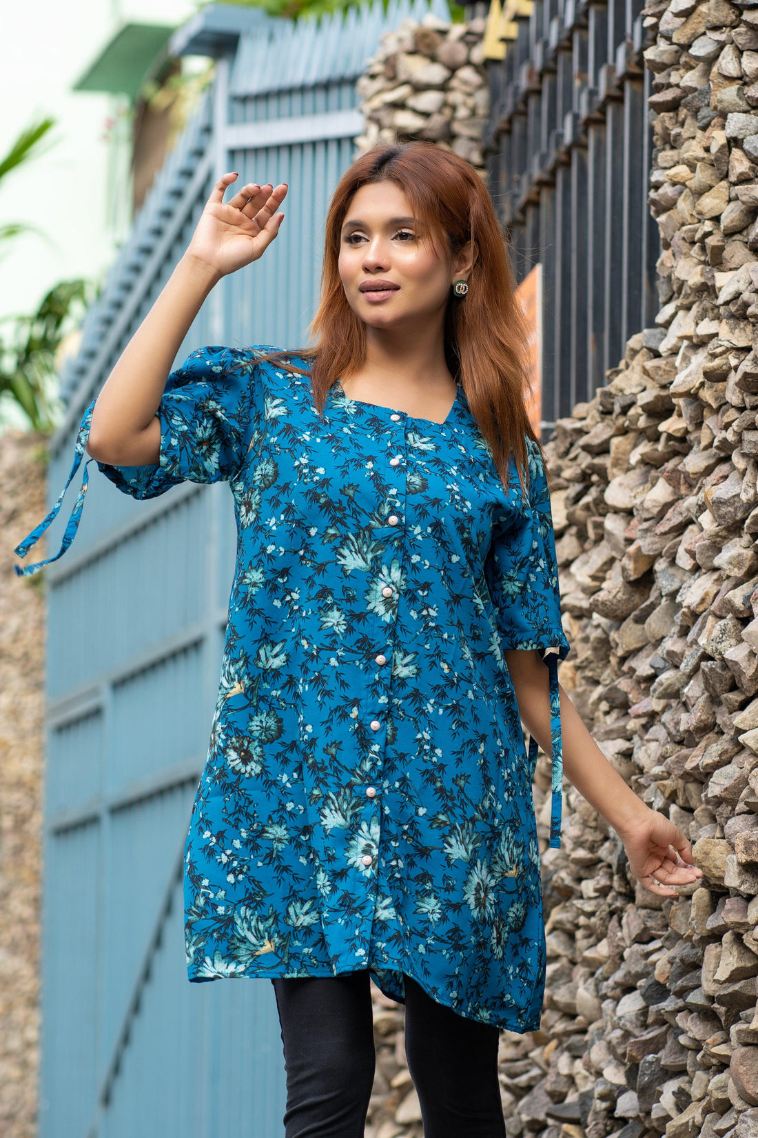 Floral Longline Button-Down Tunic