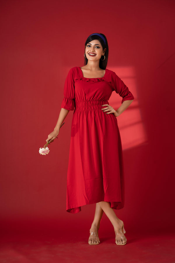 Red Reverie Square Neck Dress
