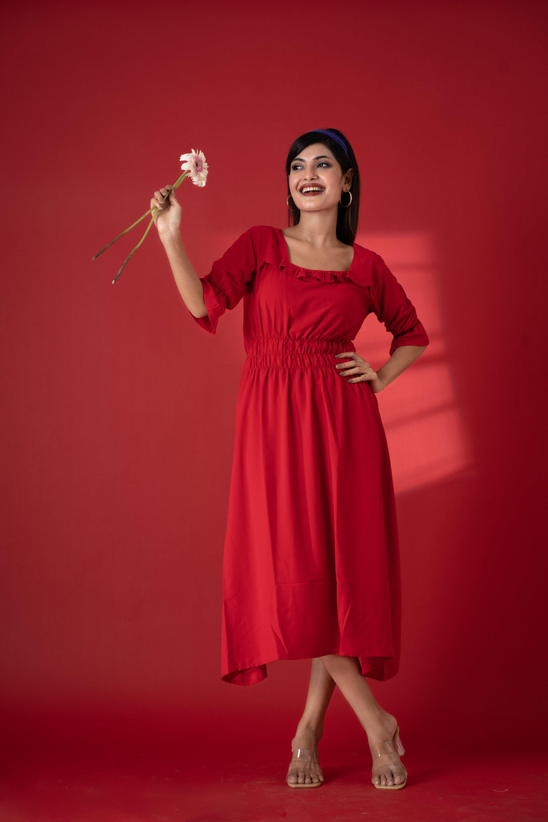 Red Reverie Square Neck Dress