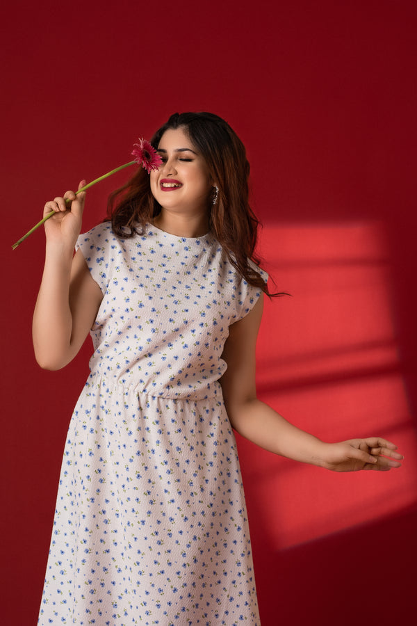 Ruffles Fit & Flare White Midi Dress