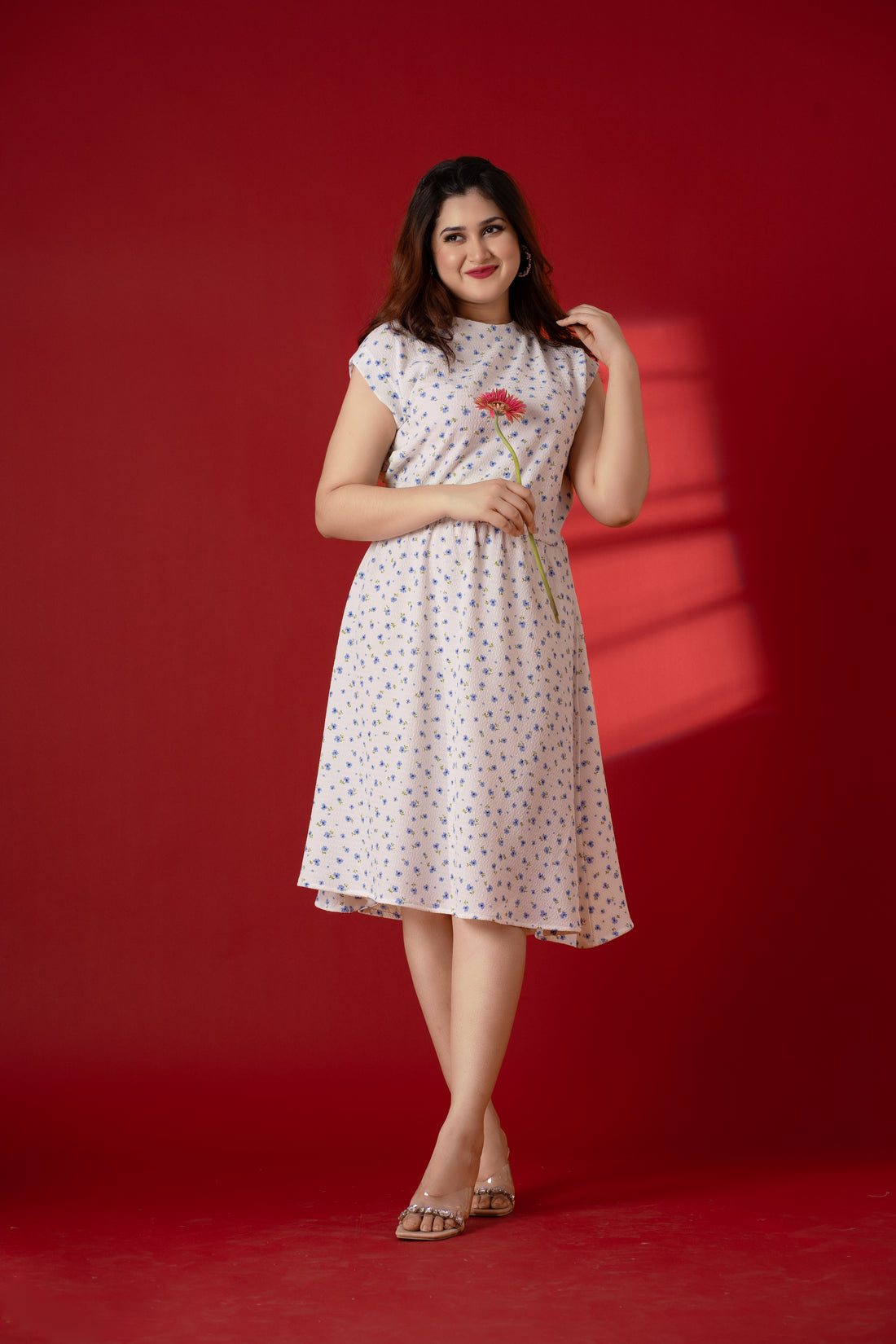 Ruffles Fit & Flare White Midi Dress