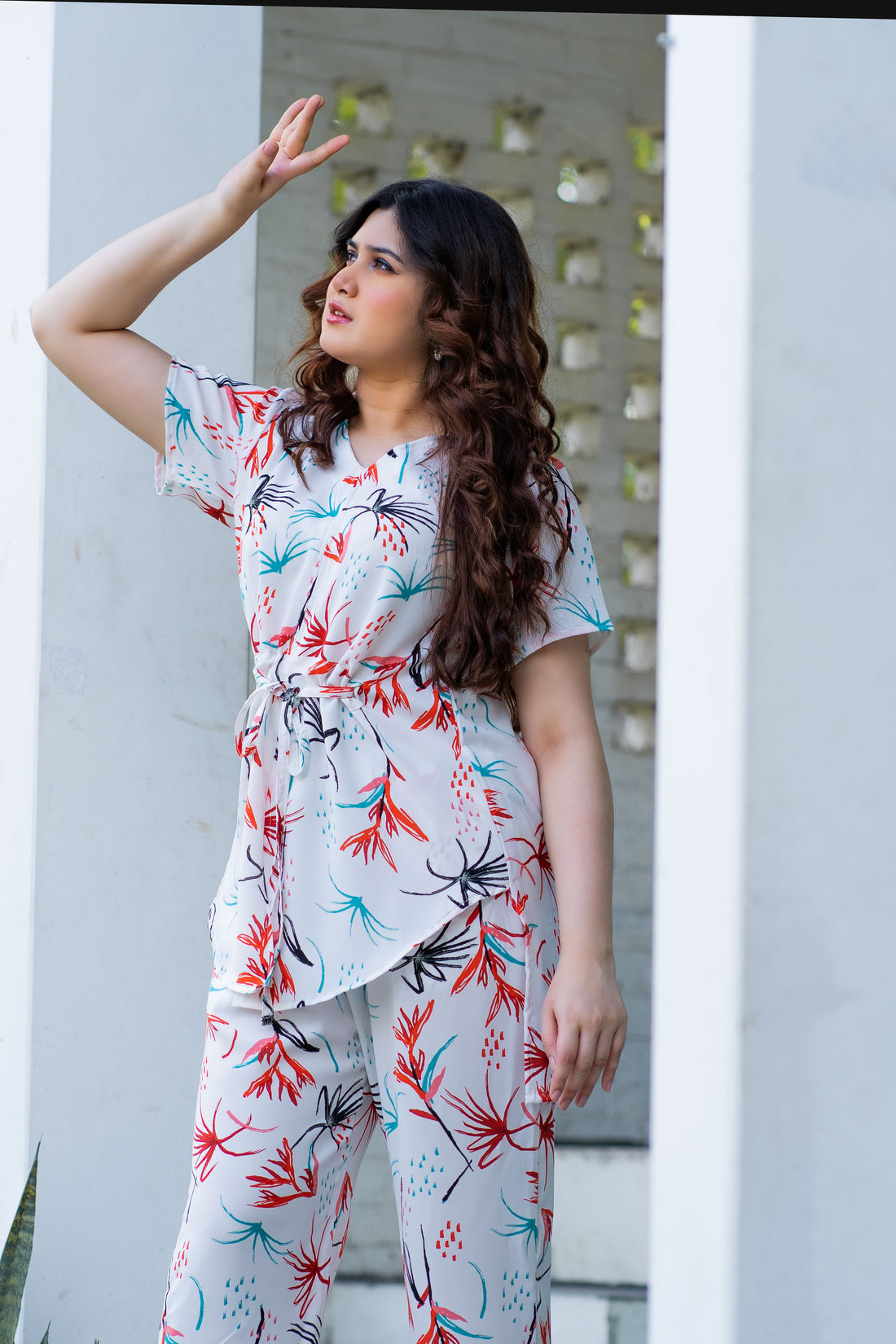 Women's Short Sleeve Floral Patternd Co-Ord Set