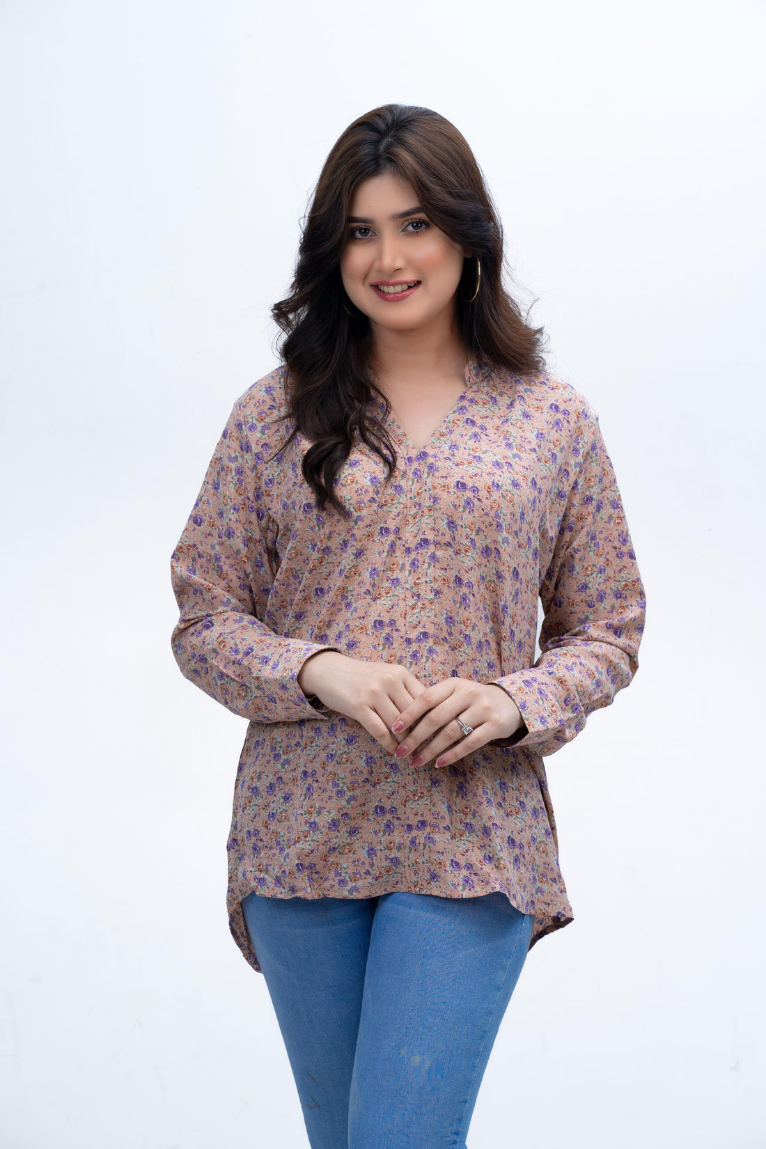 Double Georgette floral print v-neck tops