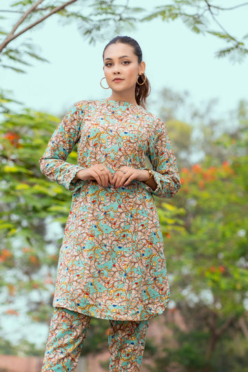 Aqua Bloom Printed Two-Piece