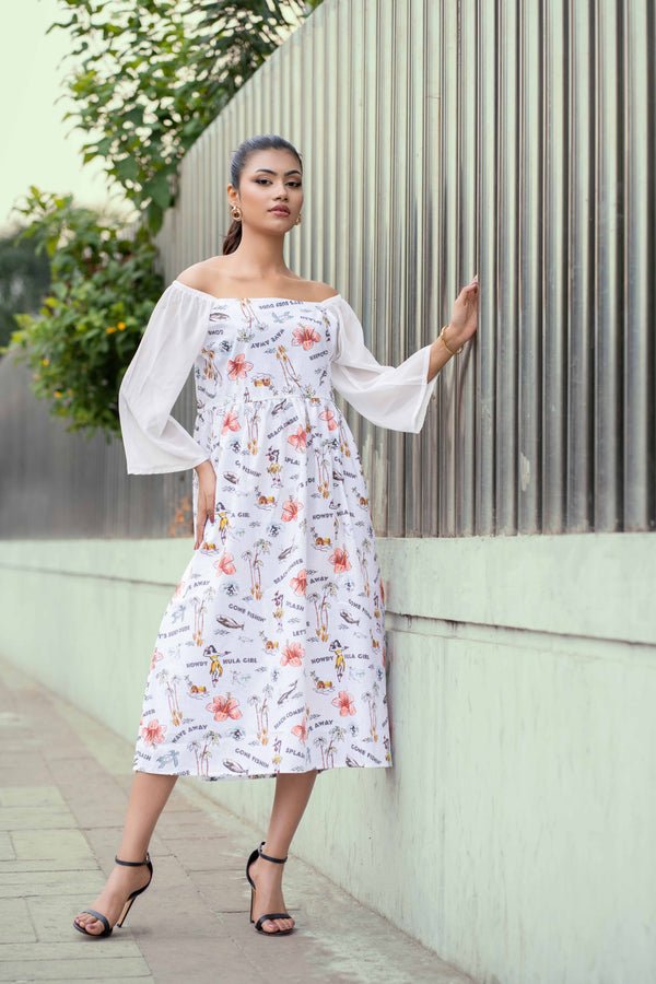 Tropical Whisper Off-Shoulder Dress