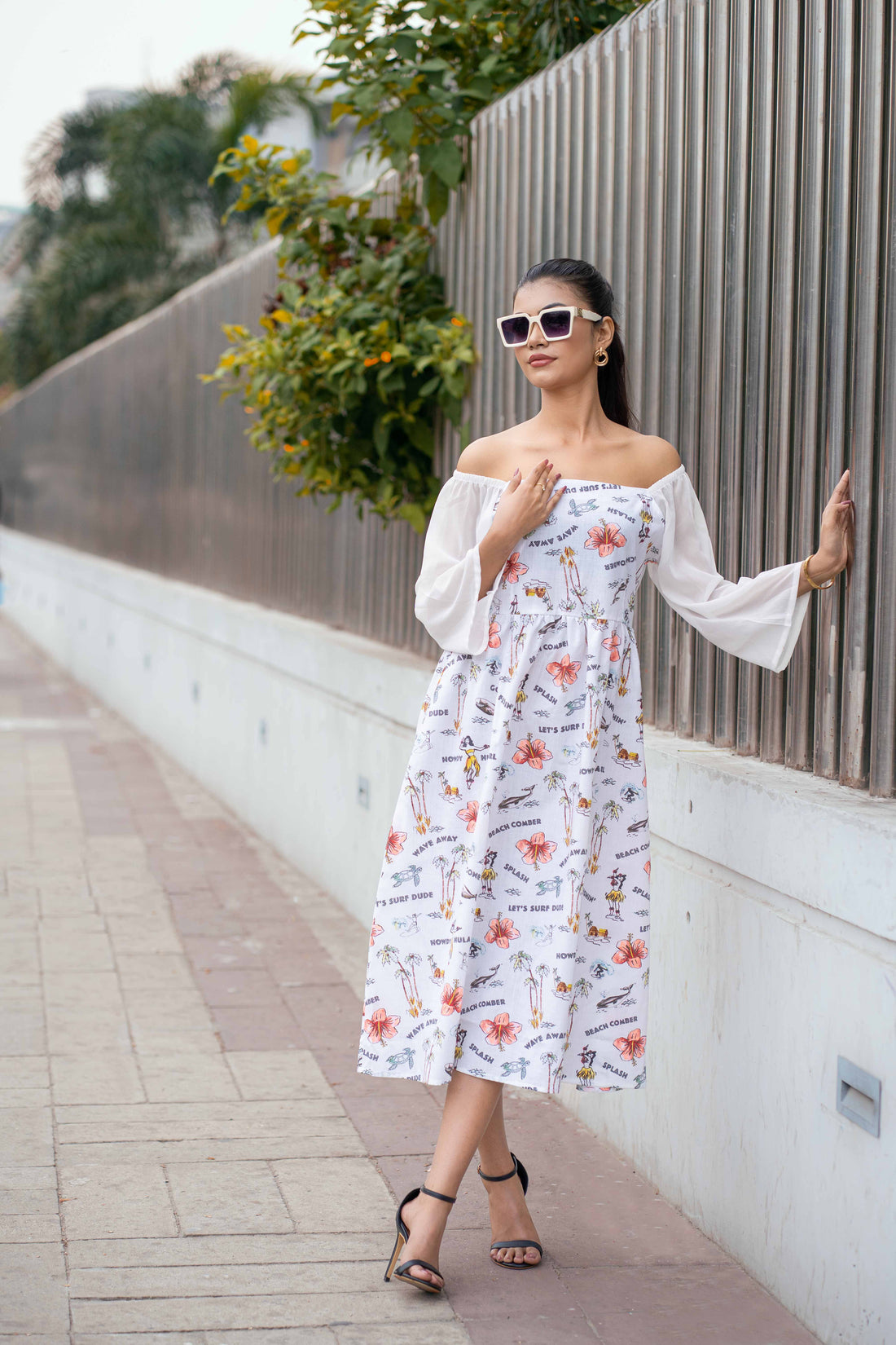 Tropical Whisper Off-Shoulder Dress
