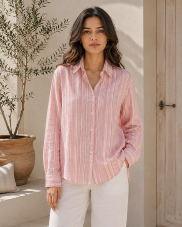 Soft Pink Striped Linen Shirt