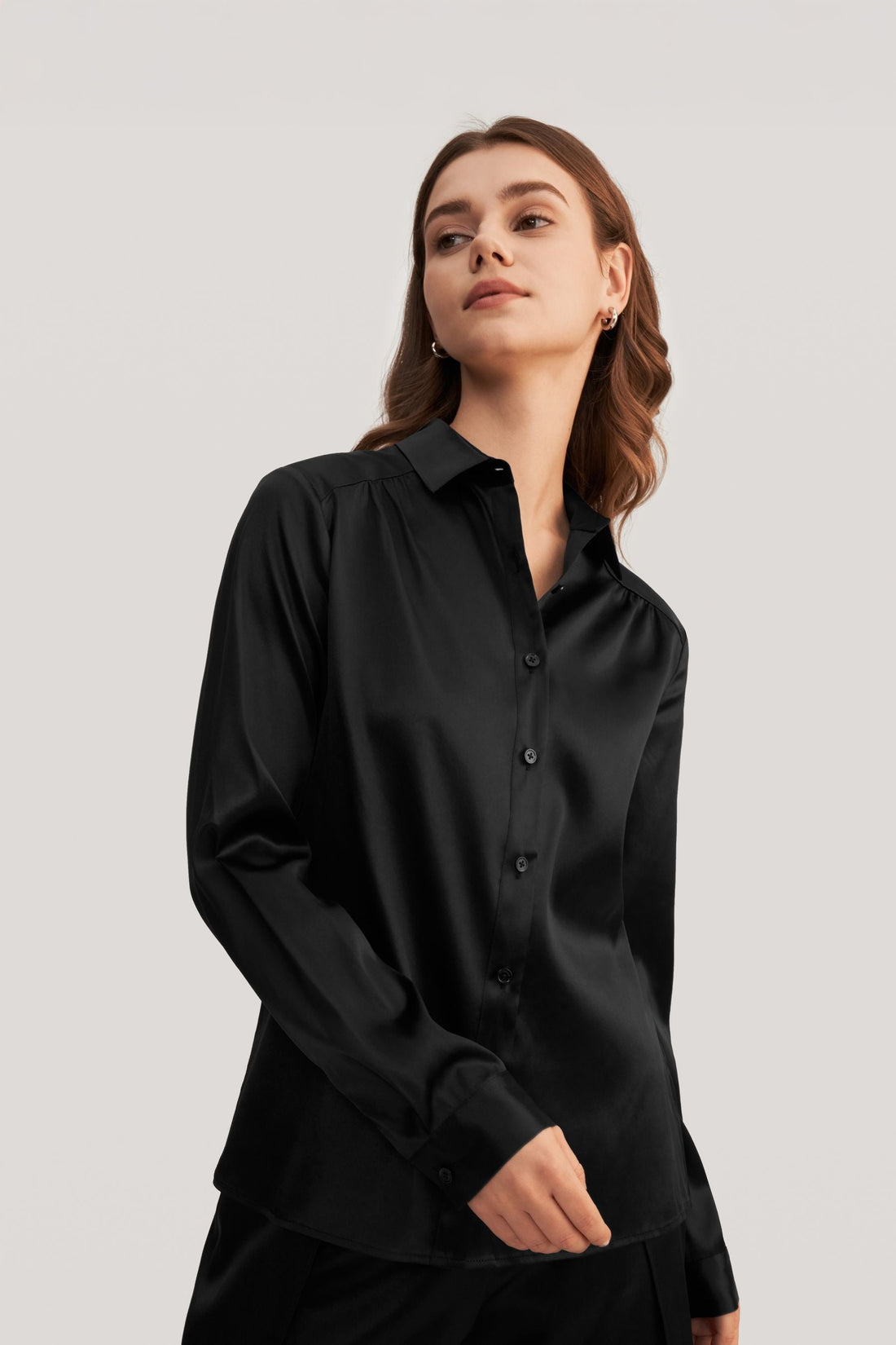 Long Sleeves Collared Silk Shirt