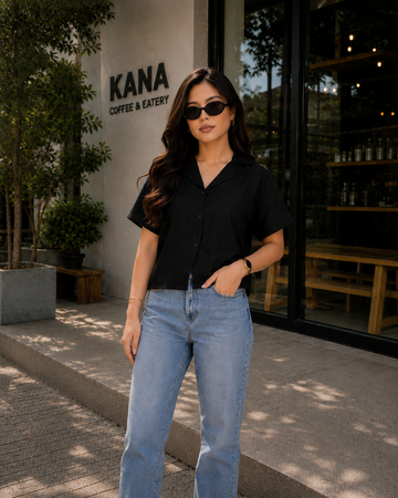 Classic Black Relaxed Cropped Shirt